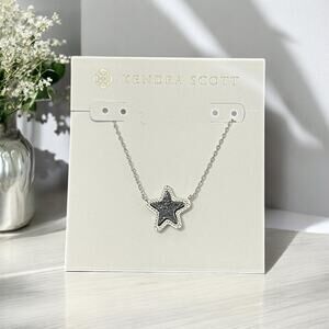 NWT! Kendra Scott Silver Jae Star Necklace in Rhodium Platinum Drusy